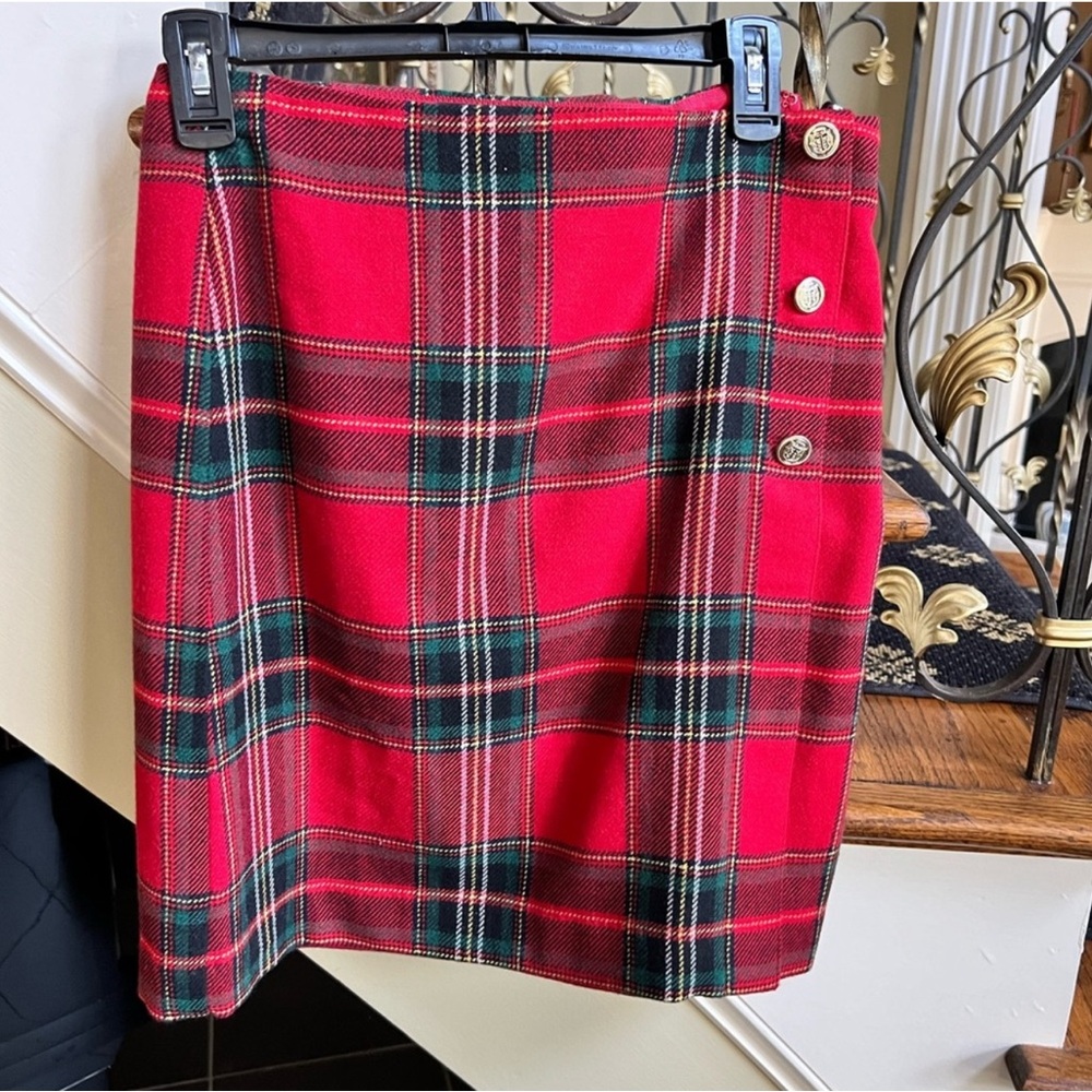 Talbots Red and Green Plaid Skirt